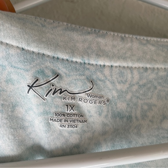 Kim Rogers Geometric Blue and Green Mandala Print T Shirt - Picture 4 of 4